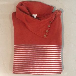EUC  J.crew Striped Button Turtle Neck